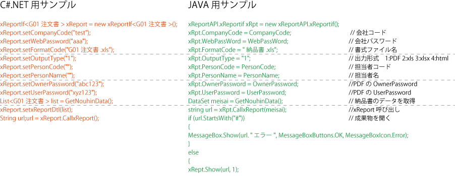 xReportサーバ版のAPIサンプル